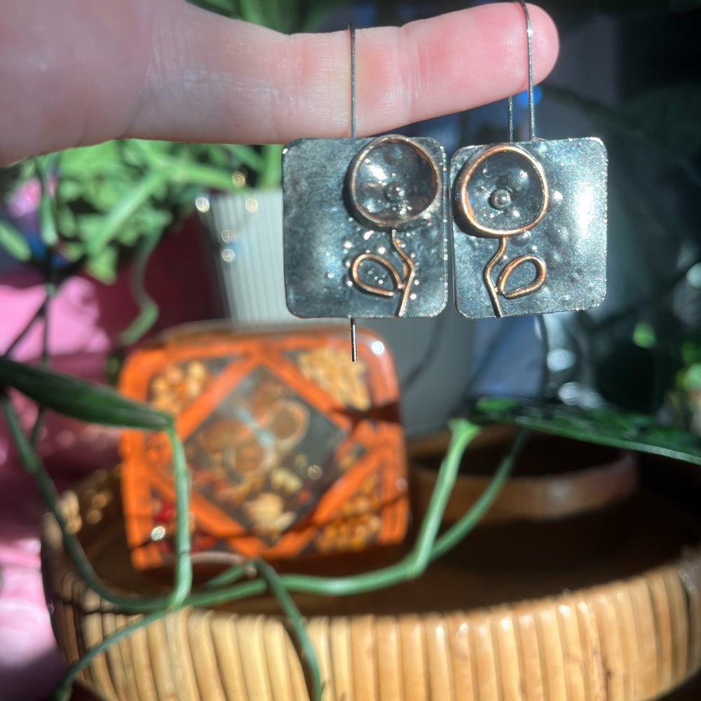 Handmade Artisan Copper Flower Earrings